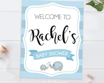 Personalized Welcome To Baby Shower Sign - Baby Elephant Baby Shower Party - Team Blue Baby Shower - 001
