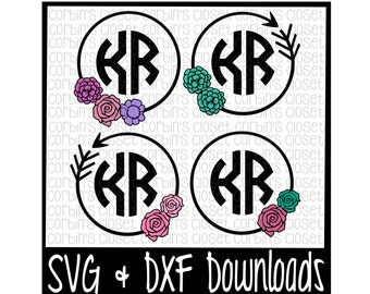 Floral Monogram SVG * Circle Monogram SVG Cut File - dxf & SVG Files - Silhouette Cameo/Cricut