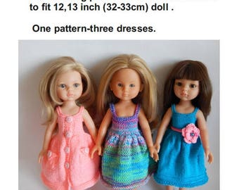 Knitting pattern dress with pockets. PDF. Fits for dolls Paola Reina, Corolle Les Cheries, Antonio Juan Munecas, Dianna Effner.