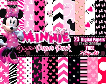 Minnie Mouse Pink digital paper FREE Clip art, scrapbook papers, wallpaper, Minnie background, polka dots, Pink Black digital papers