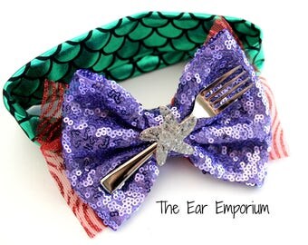 The Little Mermaid Ariel Inspired Baby Headband ~ Mermaid Scales Dinglehopper Starfish