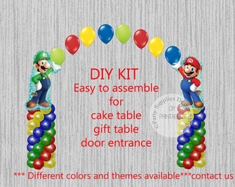 Super Mario Brothers Birthday Balloons, Super Mario Bros Luigi Cake Table, Gift Table, Entrance Party Decorations, DIY KIT easy to assemble