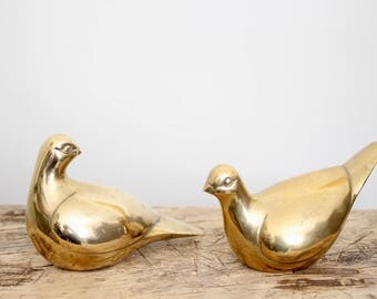 Pair of Vintage Brass Doves // Antique Brass Birds