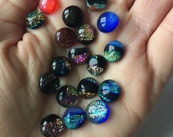 10mm Dichroic Cab multicolor Fused Small glass cabochon mixed colors Cab round 10x10mm 20 pcs