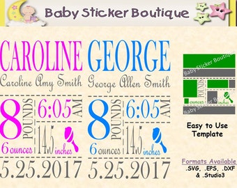 Baby Birth Announcements2 Girl/Boy/Neutral - SVG, EPS, DXF & Studio3 - Instant Downloads, Vector Files, Digital Cut File