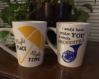 How I met your Mother - Mugs- Blue Horn (stolen orchestra) Yellow Umbrella (right place) couple mug set
