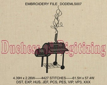 BBQ Grill Embroidery Design, BBQ Grill Embroidery file, Smoker Embroidery Design, Smoker Embroidery File, DODEMLS007
