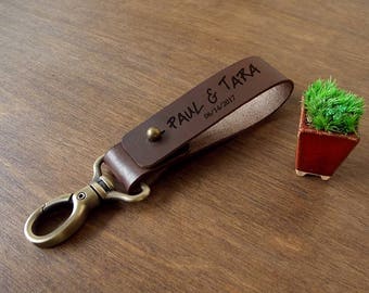 Leather Keychain 3rd Anniversary Gift Couples Keychain Leather Key Fob Gifts for Him Personalized Leather Key Fob Third Anniversary Gift