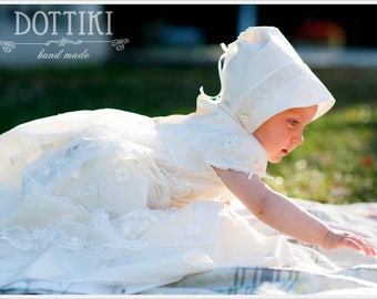 Silk and Lace Christening Gown, Baptism Dress, Baptism Gown, Christening Silk Dress, Baby Girl Christening Dress, White, Ivory, Cream