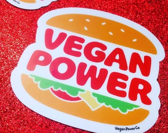 VEGAN POWER BURGER Die Cut Sticker - Veggie Burger Decal Bumper Sticker Vinyl