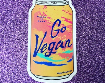 GO VEGAN STICKER - Pamplemousse Sparling Water Can Logo - Dairy Is Rape - Die Cut Decal Bumper Sticker