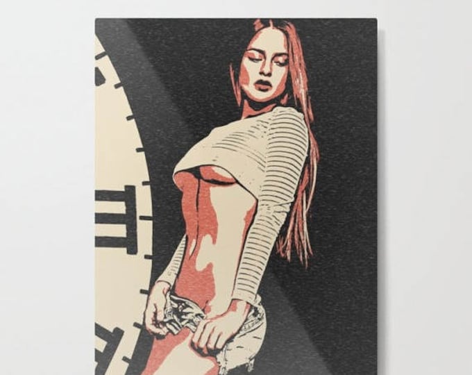 Erotic Art 200gsm poster - Time flies, sexy woman in jeans shorts, perfect body artwork, hot conte style print High Res at 30...