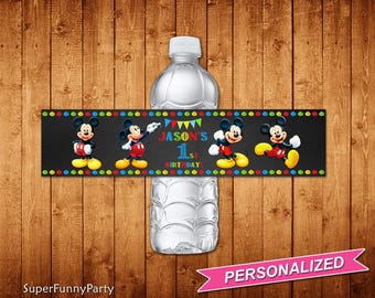 Mickey Mouse Water Bottle Labels, Chalkboard Mickey Mouse Bottle Label, Mickey Mouse Printable, Personalized, Digital File