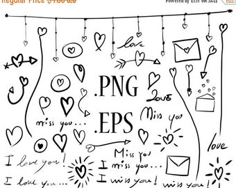 80% Until New Year - Valentine's clipart: hand drawn hearts tribal vector valentines day arrows doodle clip art 40 .PNG .EPS print and cut,