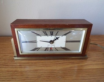 Vintage Seth Thomas Art Deco Electric Clock - Works - Mid Century Modern Wood Clock - Baxter 2E model