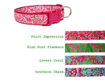 Lilly Pulitzer-inspired Dog Collar and/or Leash on Dark Pink ~ HPFI | Flamenco | Lovers Coral | Southern Charm | Sizes XXS to XL