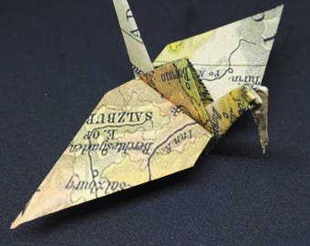20 Origami Cranes, Vintage Europe Map