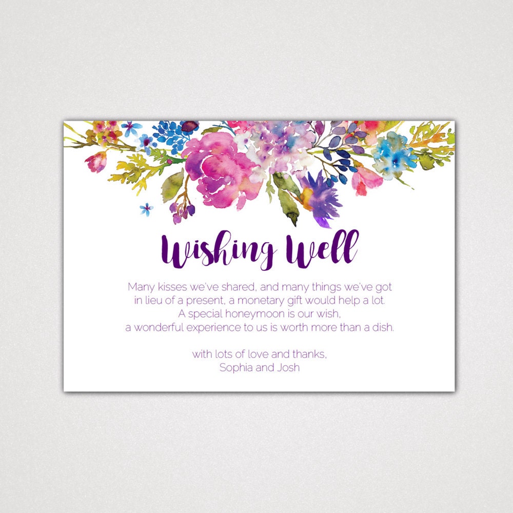 garden wedding wishing well cards template a purple floral wedding wish cards template