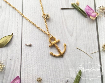 Gold anchor necklace, crystal necklace, necklace for him, rhinestone, gold necklace, elegant necklace, birthday gift, wedding gift