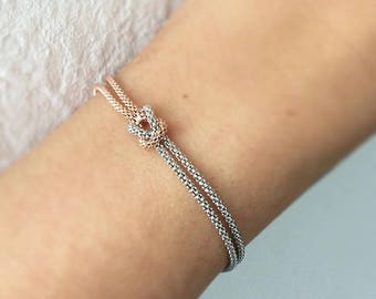 Silver Knot bracelet 925 Silver rose wine