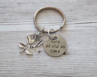 Tale as old as time, keyring, gift, rose, beauty and the beast gift, fairytale keyring, gift for her