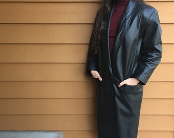 Womens Vintage Global Identity Leather Trench Style Coat