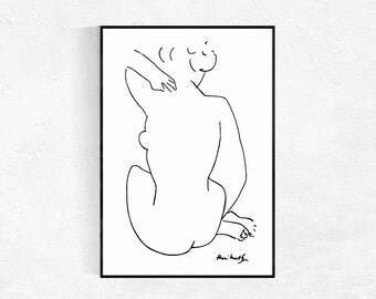 Female Figure Print, Modern Minimalist Print, Nude Sketch, Figurative Drawing, Matisse Print, Nude, Scandinavian Print, Printable Art