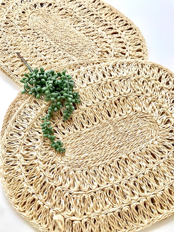 Vintage soft raffia placemat set of 6/woven placemats/table