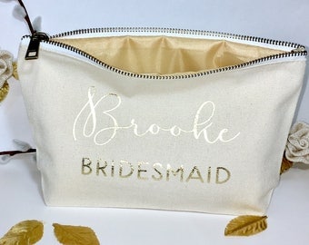 Personalized Wedding Makeup bag - bridesmaid favors - cosmetic bag- zipper pouches - Birthday gift- makeup bag - Canvas bags