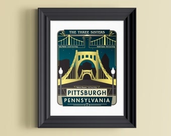 Pittsburgh art | Pittsburgh print | Pittsburgh gifts | Pittsburgh skyline | Pittsburgh bridge | Pittsburgh wall decor | Pennsylvania art