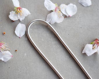 Minimal german silver hair pin, silver simple hair accessory, bun pin, hair holder, hair jewelry