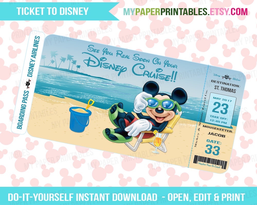 printable ticket to disney diy personalize instant download