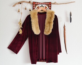70's Style Penny Lane Velvet and Faux-Fur Collar Jacket // Coat // Top // Handmade