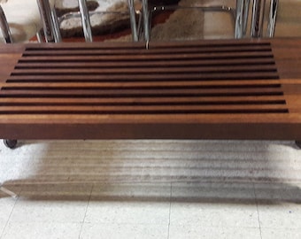 MCM Vintage Mid-century Modern Teak Slat Bench on Wheels