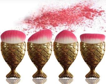 Gold Handle Pink Bristles Mermaid Brush Set of 4