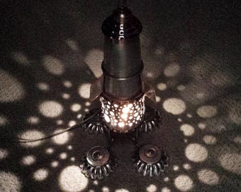 Rocket Lamp found object - Nightlight - Steampunk lighting - Space Age lamp - Mid Century decor - Kids room lamp