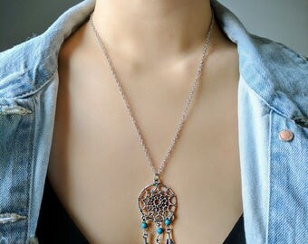 Dream Catcher Necklace, Silver Necklace,Layering necklace, Feather Necklace, Boho Necklace, Festival Necklace, Birthday, Mother's Day Gift