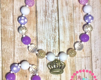 Princess Crown Bubblegum Chunky Necklace Set