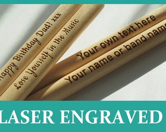 Personalised drum sticks 5A, high quality maple wood, great gift, laser engraved
