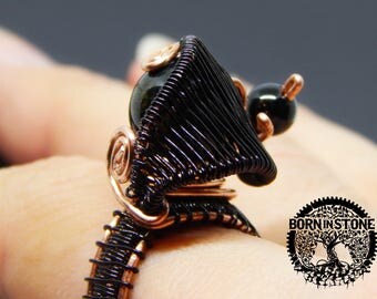 Wire wrapped ring Tiger eye ring Gemstone ring Agate ring Copper ring Steampunk ring Wire wrap Boho ring Magic ring For her For mother