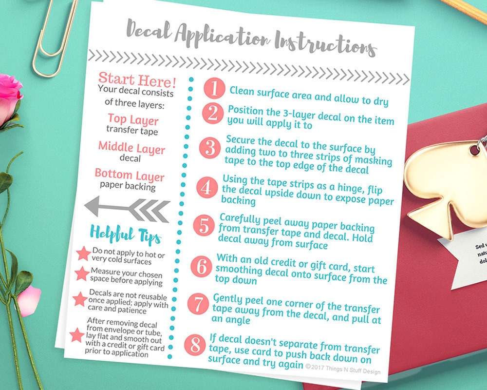 decal application instructions care card printable care