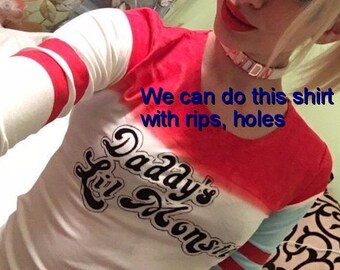 Harley Quinn Shirt Daddys Lil monster Harley Quinn Costume Handmade Painting Suicide Squad Harley Quinn Cosplay Custom design Party T-Shirt