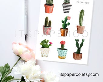 Watercolour Cacti - Bullet Journal - Planner Stickers