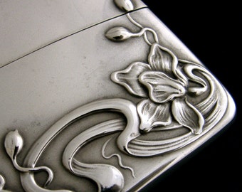 Antique stunning sterling silver card case art Nouveau c1900