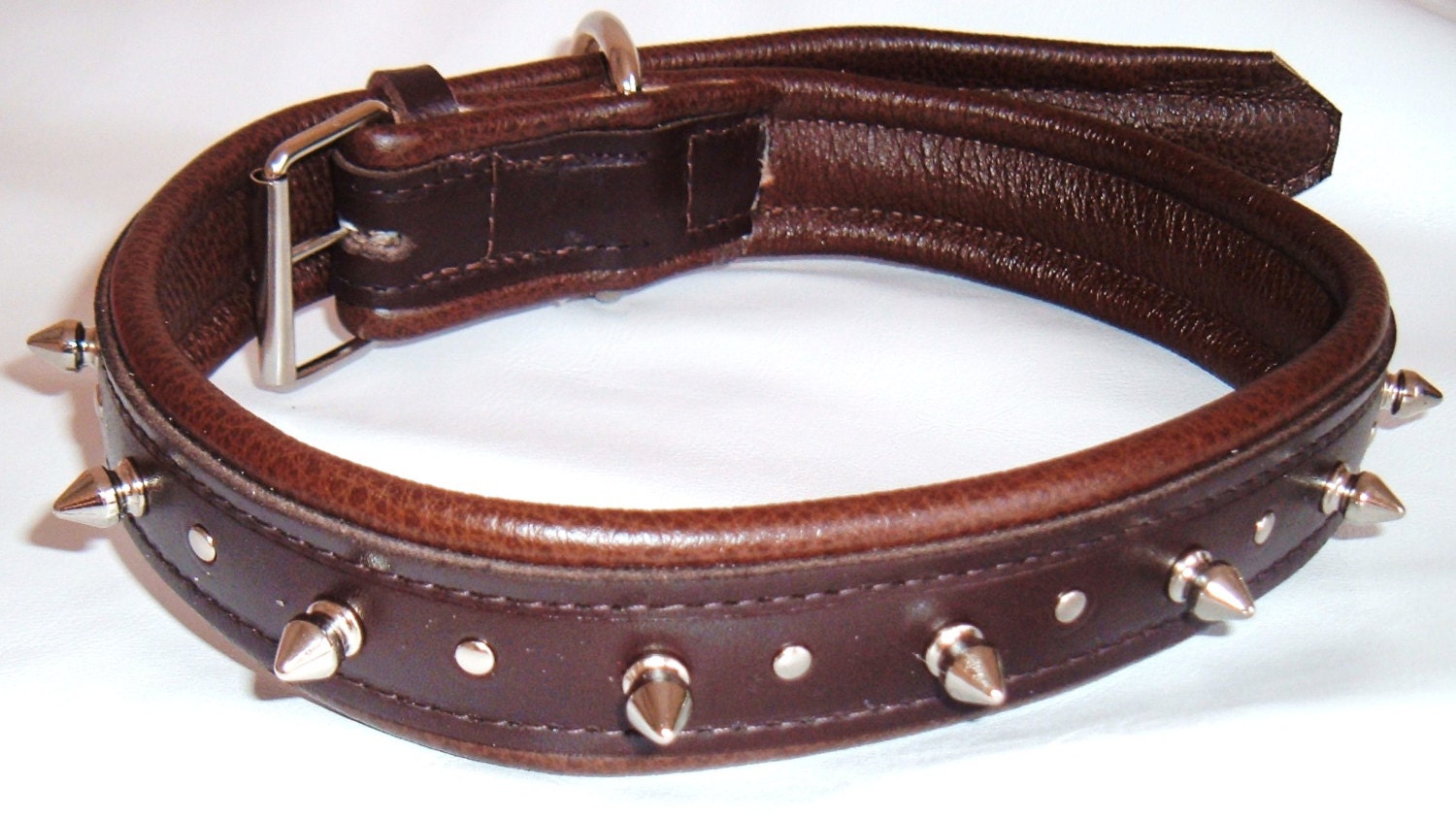Brown leather spiked dog collar with studs