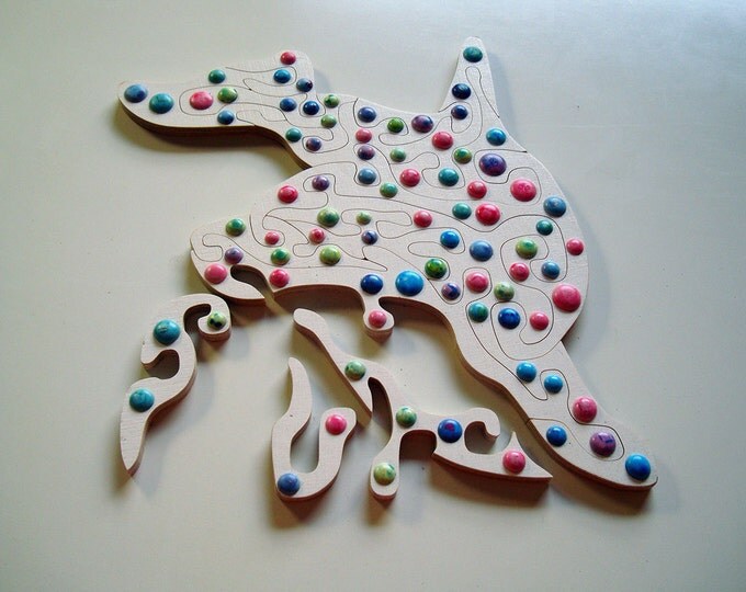 Dolphin Puzzle Art Play Heal, Ready to hang on the wall Smart toy Abstract Challenging Gift Handmade Acrylic on Wooden Pieces, by Samo Svete Dolphin Puzzle Art Play Heal, Ready to hang on the wall Smart toy Abstract Challenging Gift Handmade Acrylic on Wooden Pieces, by Samo Svete