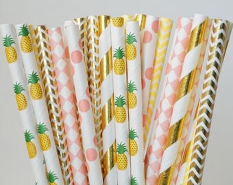 Pineapple Party Straws, Pool Party, Birthday Party Decorations, Theme party Decorations, Pool Party Decorations, 25 Straw Piece Mix