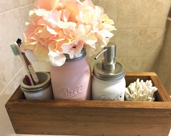 Rustic Planter Box Mason Jar Bathroom Set, Bathroom Set, Mason Jar Decor, Mason Jar Bathroom Set, Rustic Home Decor, Rustic Bath Decor