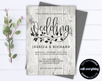 Rustic Wedding Invitation Template - Country Wedding Template - Instant Download Printable Invitation - Rustic Invitation Wedding Template