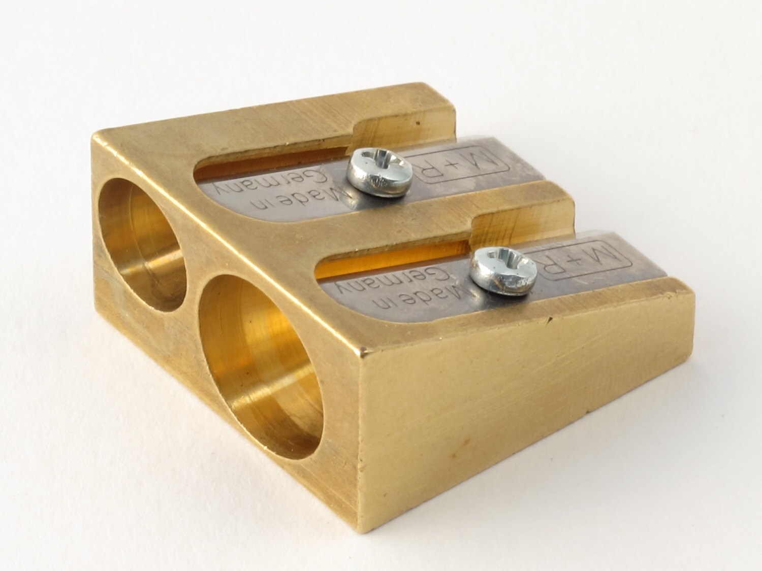 MR DOUBLE ARTIST Brass Pencil Sharpener with 2 Spare Blades.